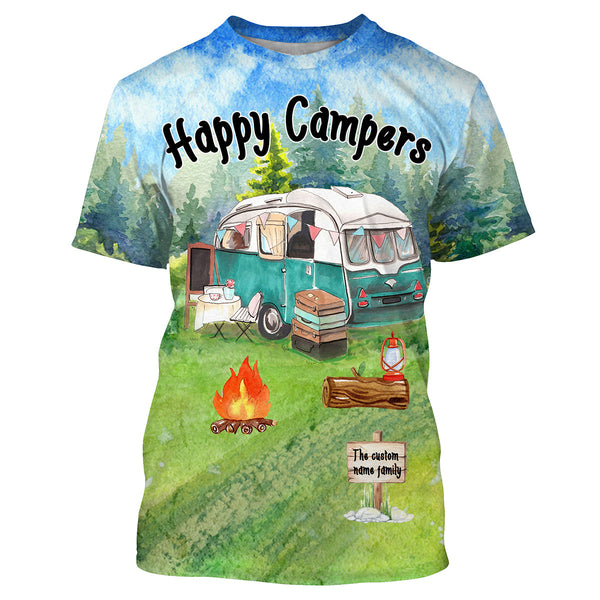 Happy camper camping shirt personalized custom family name
