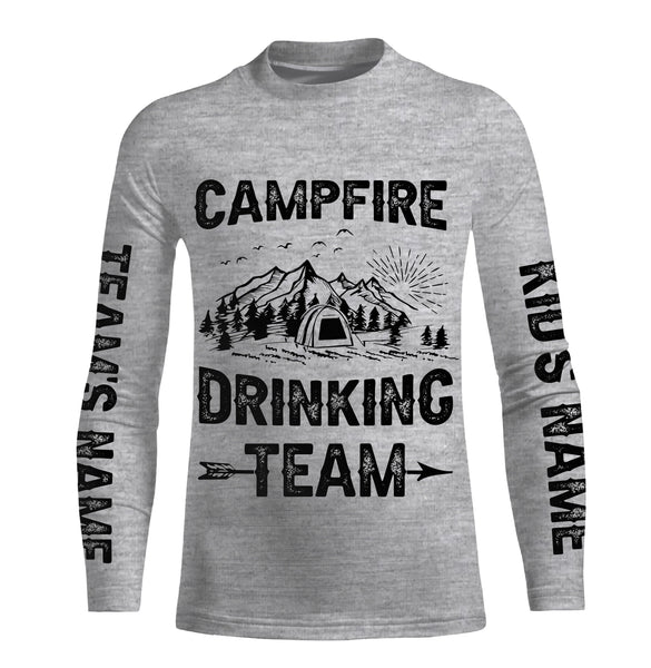Campfire drinking team Tshirt funny camping party tee personalized long sleeve custom name and team name