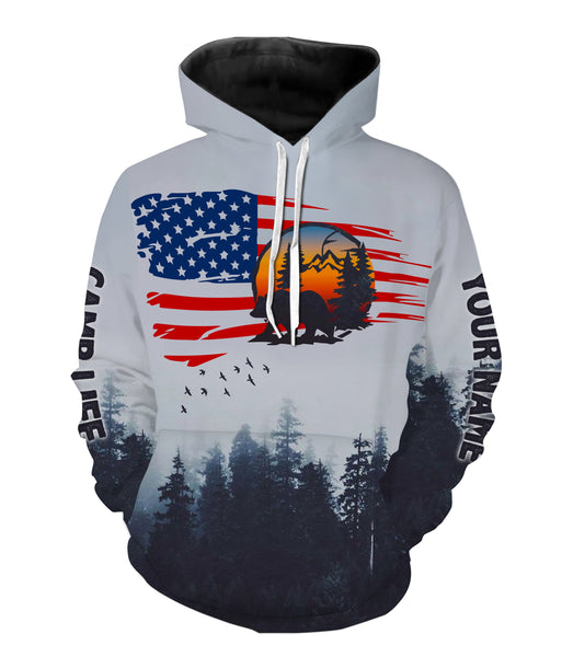 US flag bear mountain hiking camping life shirt personalized long sleeve custom name