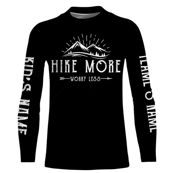 Camping mountain graphic athletic shirts funny hike more worry less personalized long sleeve custom name and team name