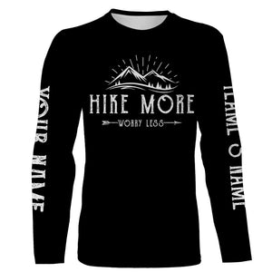 Camping mountain graphic athletic shirts funny hike more worry less personalized long sleeve custom name and team name