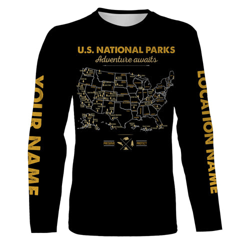 62 national parks map US park vintage camping T-Shirt personalized long sleeve custom name