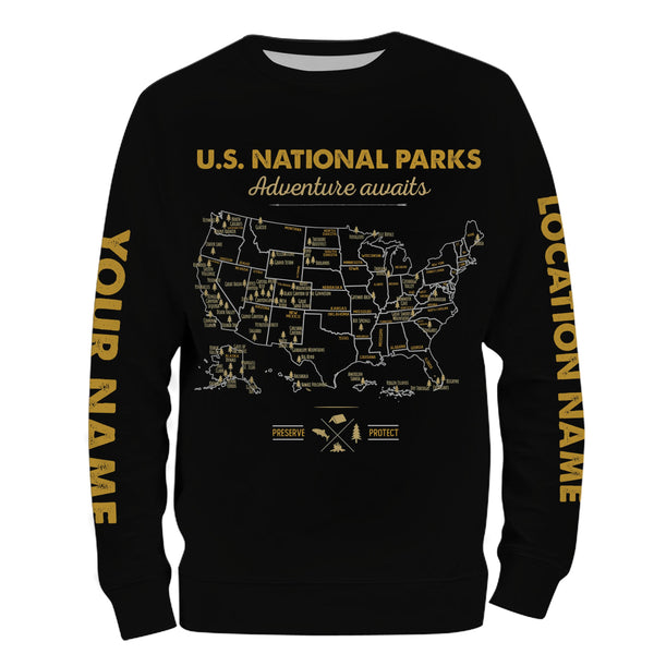 62 national parks map US park vintage camping T-Shirt personalized long sleeve custom name