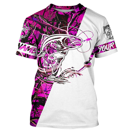 Trout Fishing Tattoo Pink Camo Custom Long Sleeve Fishing Shirts, Trout Tournament Fishing Shirts IPHW4072