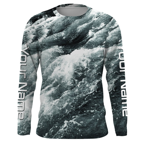 Personalized Saltwater Long Sleeve performnace Fishing Shirts, sea wave camo tournament Fishing apparel - IPHW1857