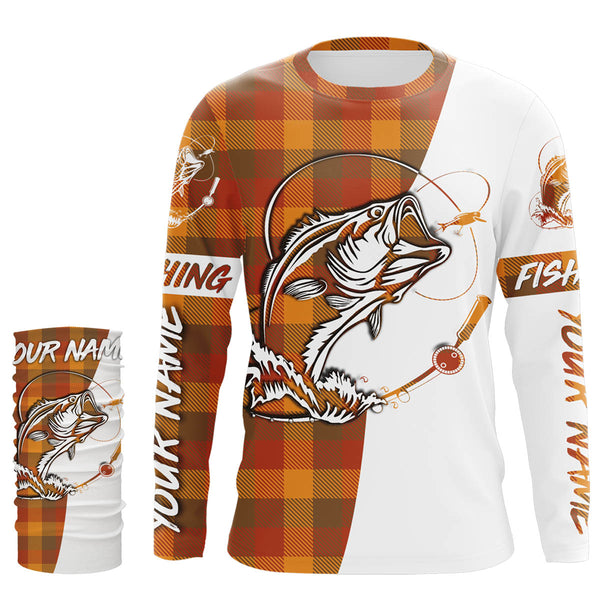 Custom Bass Fishing Fall Orange Plaid Fishing Shirts, Christmas Thanksgiving Fishing gifts - IPHW1858