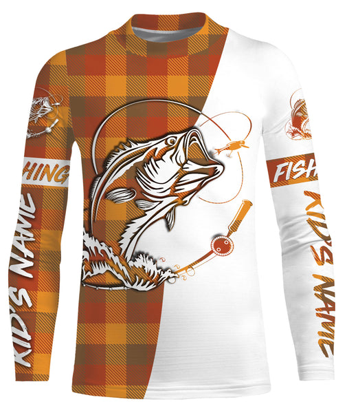 Custom Bass Fishing Fall Orange Plaid Fishing Shirts, Christmas Thanksgiving Fishing gifts - IPHW1858