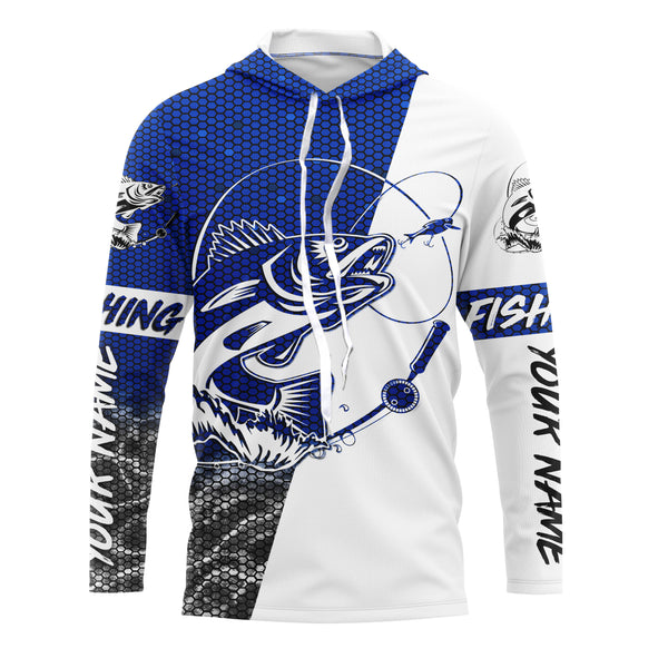 Personalized Walleye Fishing jerseys, Walleye Fishing Long Sleeve Fishing tournament shirts | blue - IPHW1864