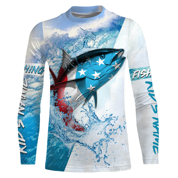 Personalized Tuna Fishing American Flag Long sleeve performance Fishing Shirts, Patriotic Fishing gifts - IPHW1870