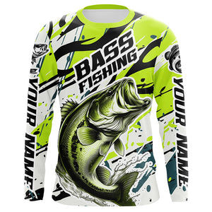 Personalized Largemouth Bass Fishing Jerseys, Bass Fishing Camo Long Sleeve Fishing Shirts | Green IPHW6031