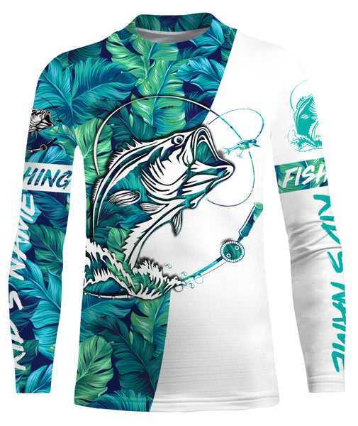 Personalized Bass Fishing Shirts Tropical leaves pattern, Bass Fishing UV Protection Performance Fishing  Shirts - IPHW2317