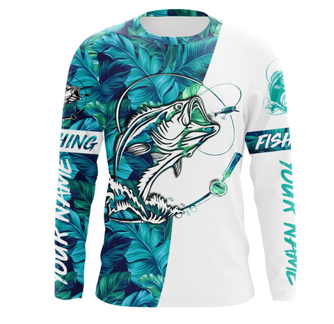 Personalized Bass Fishing Shirts Tropical leaves pattern, Bass Fishing UV Protection Performance Fishing  Shirts - IPHW2317
