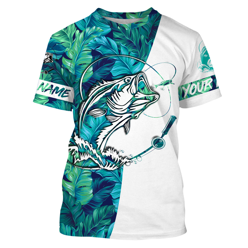 Personalized Bass Fishing Shirts Tropical leaves pattern, Bass