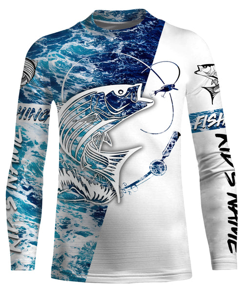 Striped Bass Fishing Custom Long Sleeve Fishing Shirts, personalized Sea wave camo Fishing Shirts - IPHW1684