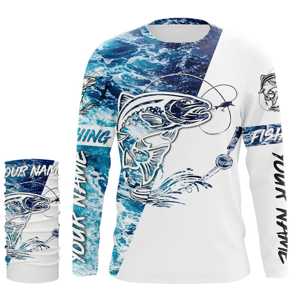 Trout Fishing Custom Long Sleeve Fishing Shirts, personalized Sea wave camo Fishing Shirts - IPHW1686