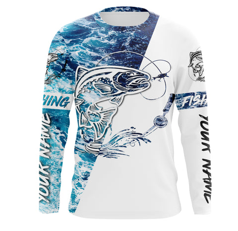 Trout Fishing Custom Long Sleeve Fishing Shirts, personalized Sea wave camo Fishing Shirts - IPHW1686