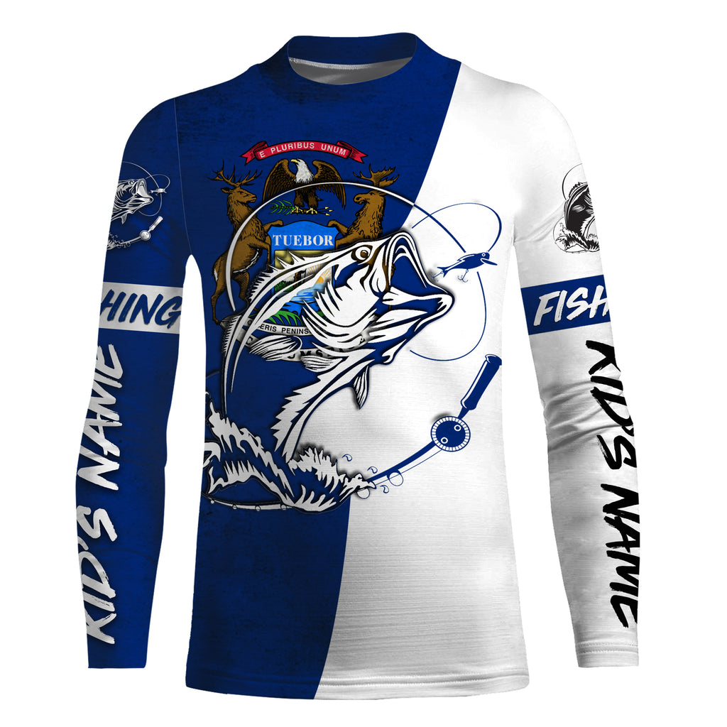 Michigan Bass Custom Long Sleeve performance Fishing Shirts, Bass Fishing  jerseys IPHW2941