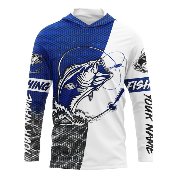 Personalized Bass Fishing jerseys, Bass Fishing Long Sleeve Fishing tournament shirts | blue - IPHW1697