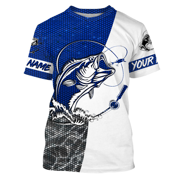 Personalized Bass Fishing jerseys, Bass Fishing Long Sleeve Fishing tournament shirts | blue - IPHW1697