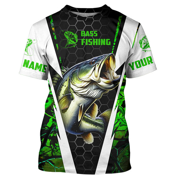 Personalized Bass Fishing jerseys, Bass Fishing Long Sleeve Fishing tournament shirts | green camo IPHW3680