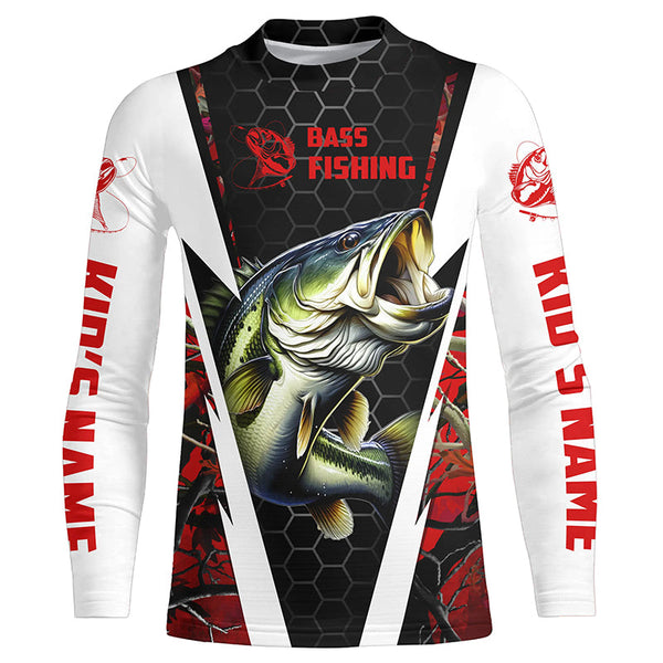 Personalized Bass Fishing jerseys, Bass Fishing Long Sleeve Fishing tournament shirts | red camo IPHW3681