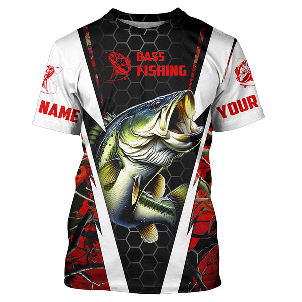 Personalized Bass Fishing jerseys, Bass Fishing Long Sleeve Fishing tournament shirts | red camo IPHW3681