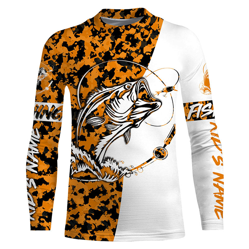 Personalized Orange Camo Bass Fishing Shirts, Halloween Bass Fishing Gifts IPHW3411 Long Sleeves UPF / S