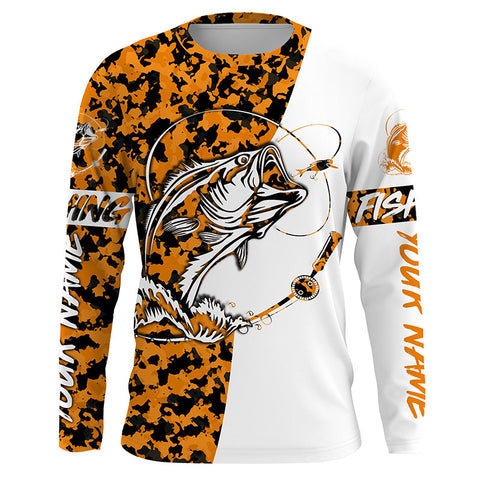 Personalized orange camo Bass Fishing Shirts, Halloween Bass fishing gifts IPHW3411