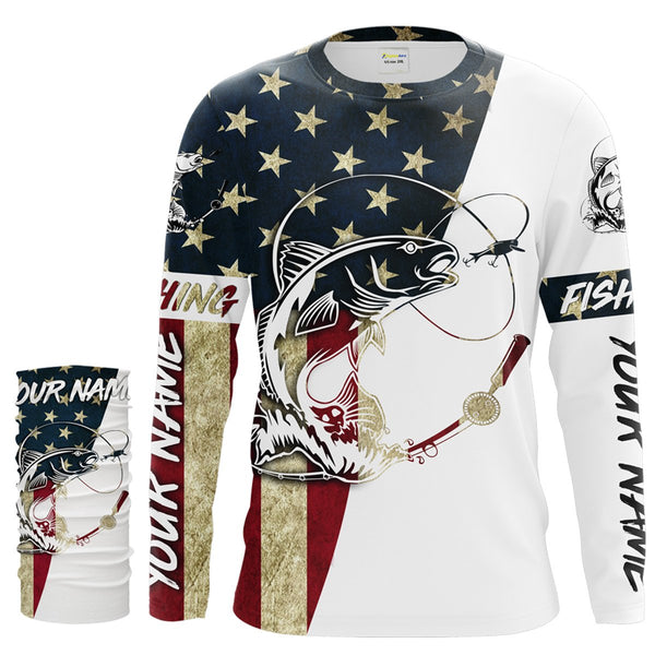 Redfish Fishing American Flag Custom Long Sleeve Fishing Shirts, Personalized Patriotic Fishing Gifts UV clothing - IPHW1110