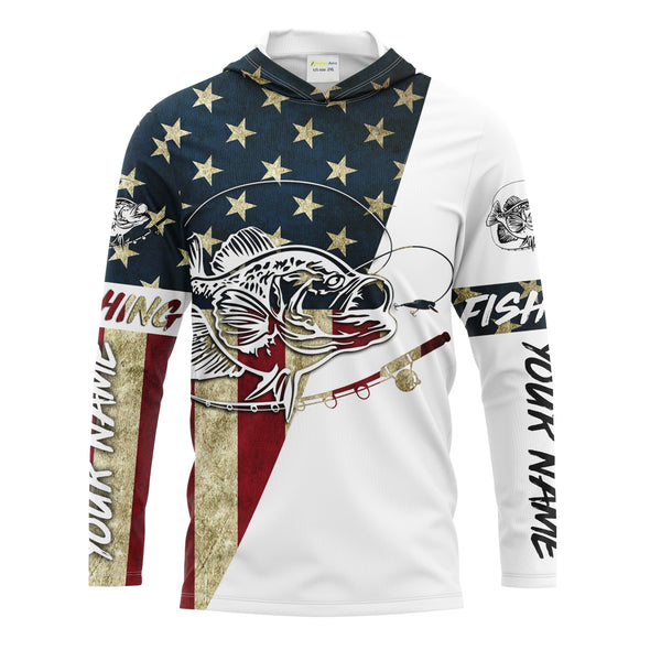 Crappie Fishing American Flag Custom Long Sleeve Fishing Shirts, Personalized Patriotic Fishing Gifts - IPHW1112