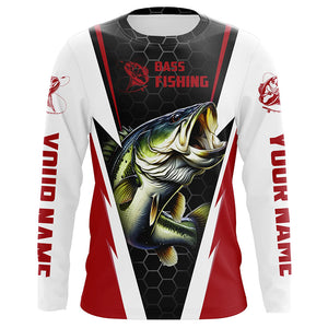 Custom Largemouth Bass Fishing Jerseys, Bass Tournament Long Sleeve Fishing Shirts | Firebrick Red IPHW3798