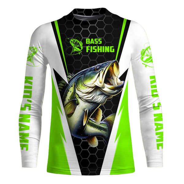 Custom Largemouth Bass Fishing Jerseys, Bass Tournament Long Sleeve Fishing Shirts | Green IPHW3800