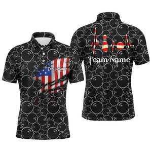 Men polo shirt Black Bowling Ball Customize Ameircan Flag Bowling Shirts For Men, Polo Bowling Shirt IPHW3806