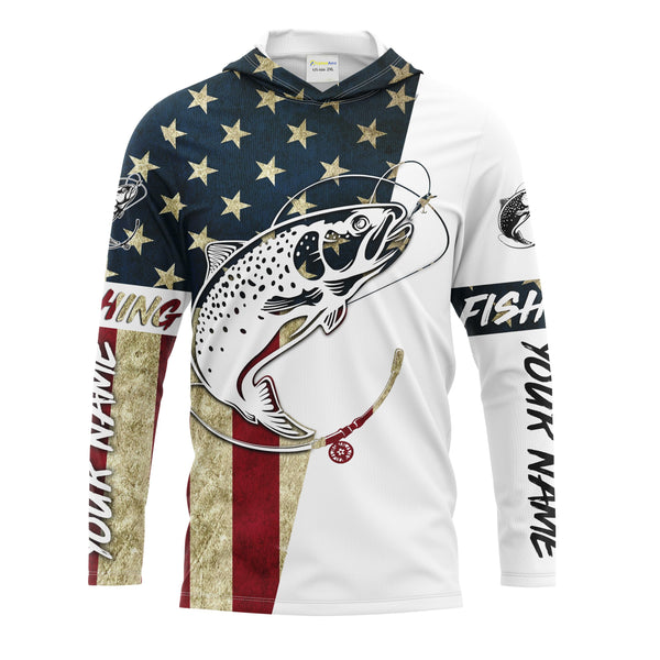 Personalized Rainbow Trout Fishing American Flag Long Sleeve Fishing Shirts, Patriotic Fishing gifts - IPHW1251