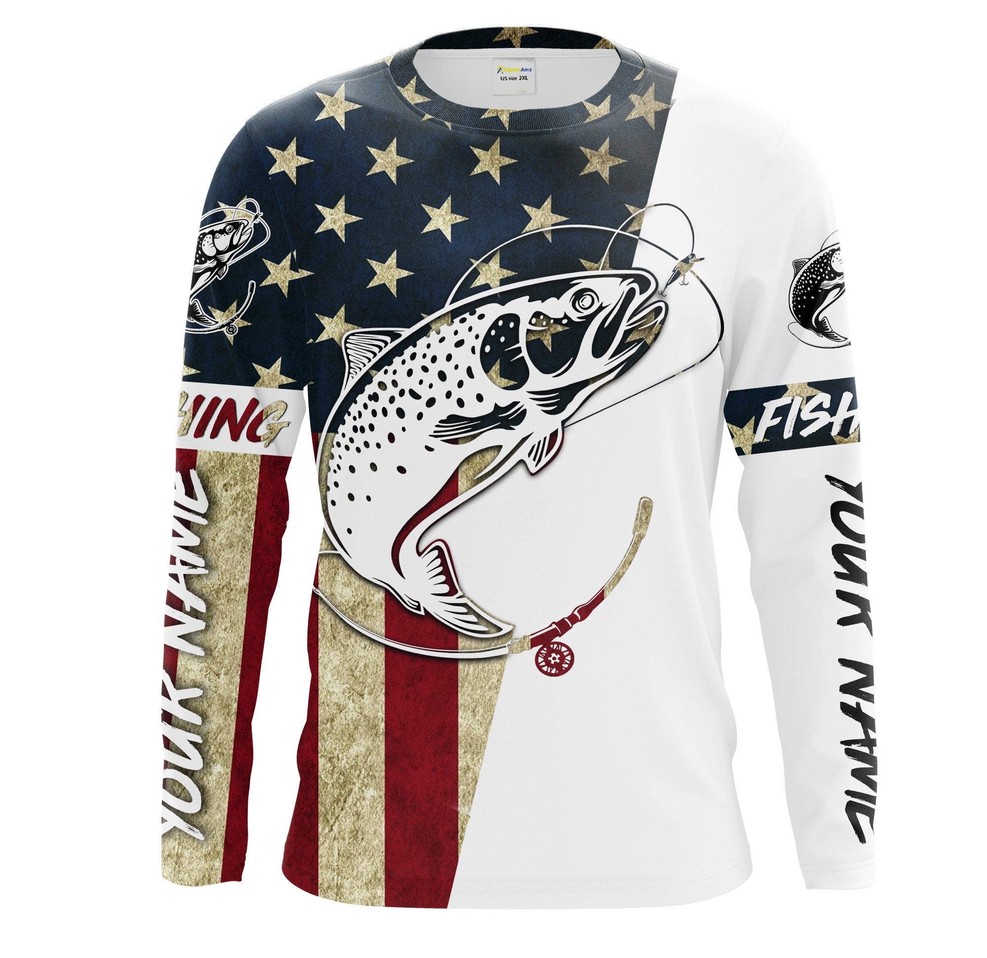 Personalized Rainbow Trout Fishing American Flag Long Sleeve Fishing Shirts, Patriotic Fishing gifts - IPHW1251