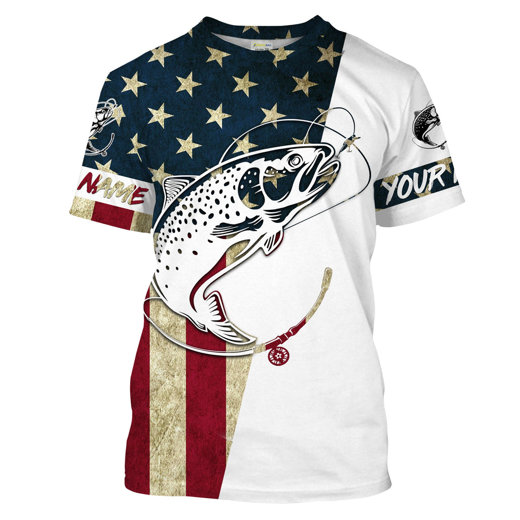 Personalized Rainbow Trout Fishing American Flag Long Sleeve