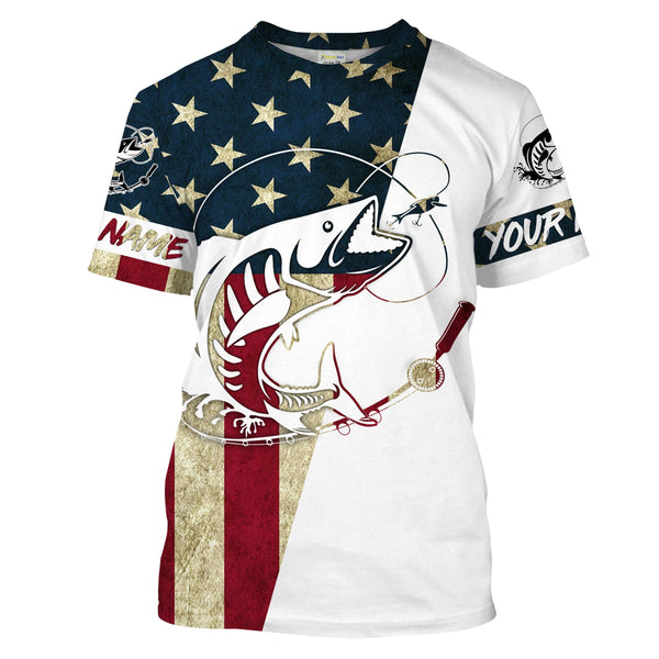 Personalized King Mackerel Fishing American Flag Long Sleeve Fishing Shirts, Patriotic Fishing gifts - IPHW1252