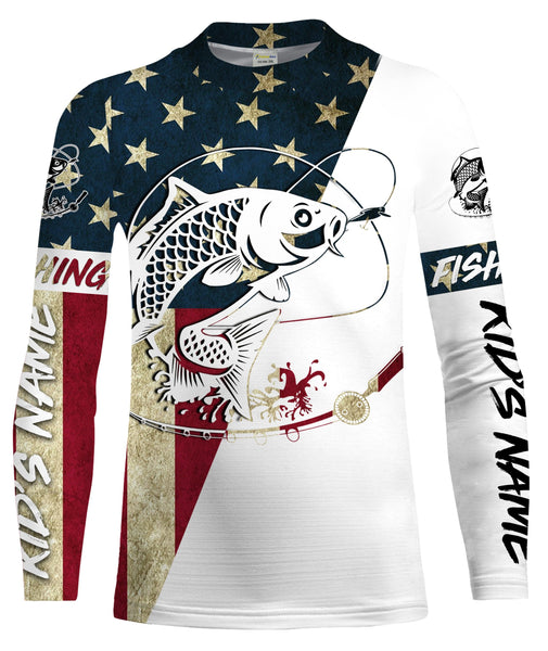 Personalized Carp Fishing American Flag Long Sleeve Fishing Shirts, Patriotic Fishing gifts - IPHW1256