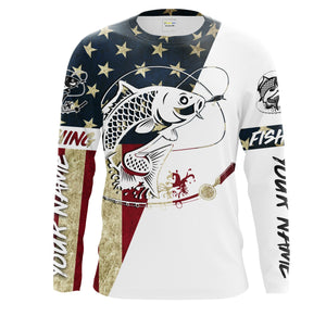 Personalized Carp Fishing American Flag Long Sleeve Fishing Shirts, Patriotic Fishing gifts - IPHW1256
