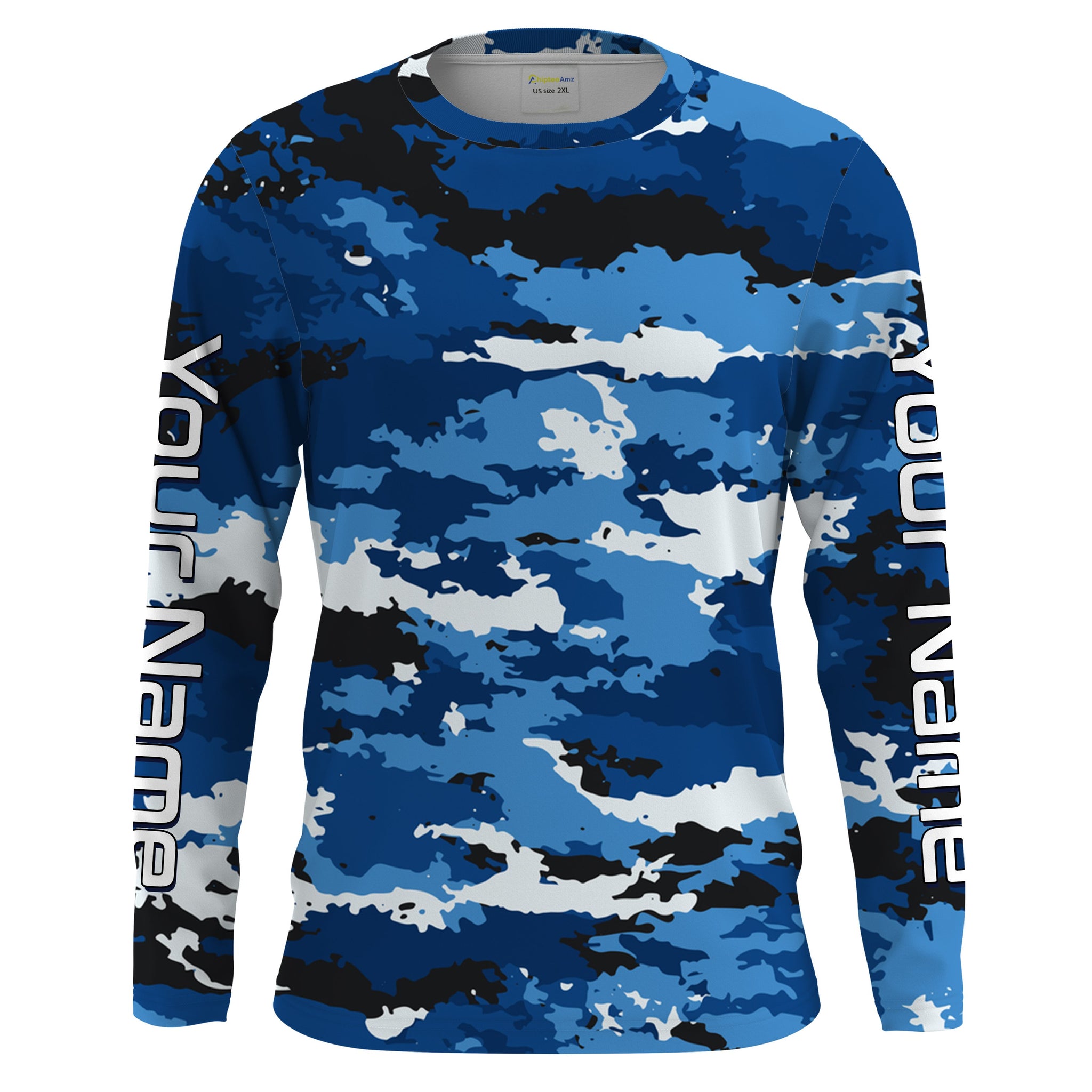 Blue camo Custom UV Long Sleeve performance Fishing Shirts, camouflage Fishing apparel - IPHW1580