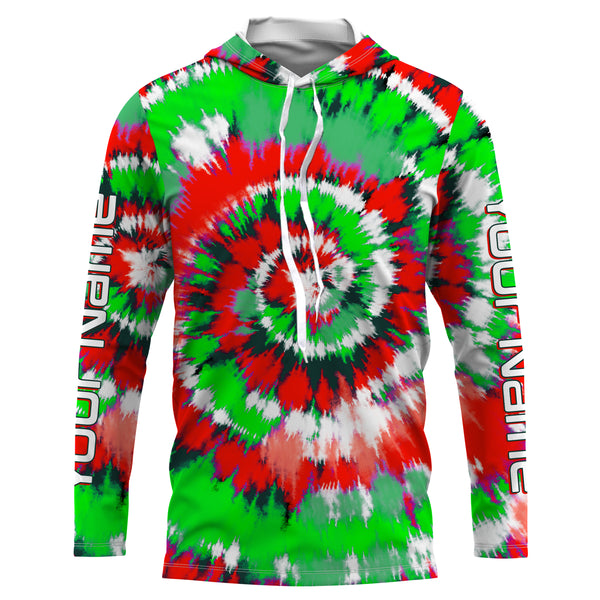 Green and red Christmas Tie dye Custom Shirts, Long Sleeve performance Christmas Fishing gifts - IPHW1719
