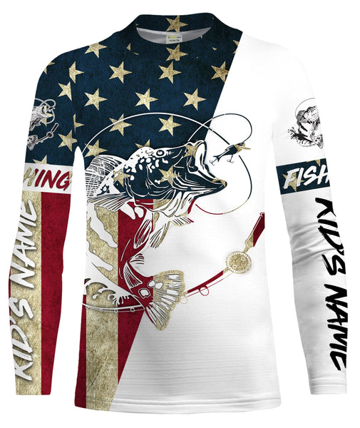Peacock Bass  American Flag Custom Patriotic Long Sleeve Fishing Shirts, personalized Fishing  jerseys - IPHW1269