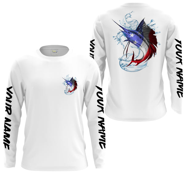 Sailfish American Flag Custom Long Sleeve Fishing Shirts, Patriotic Fishing apparel - IPHW1439