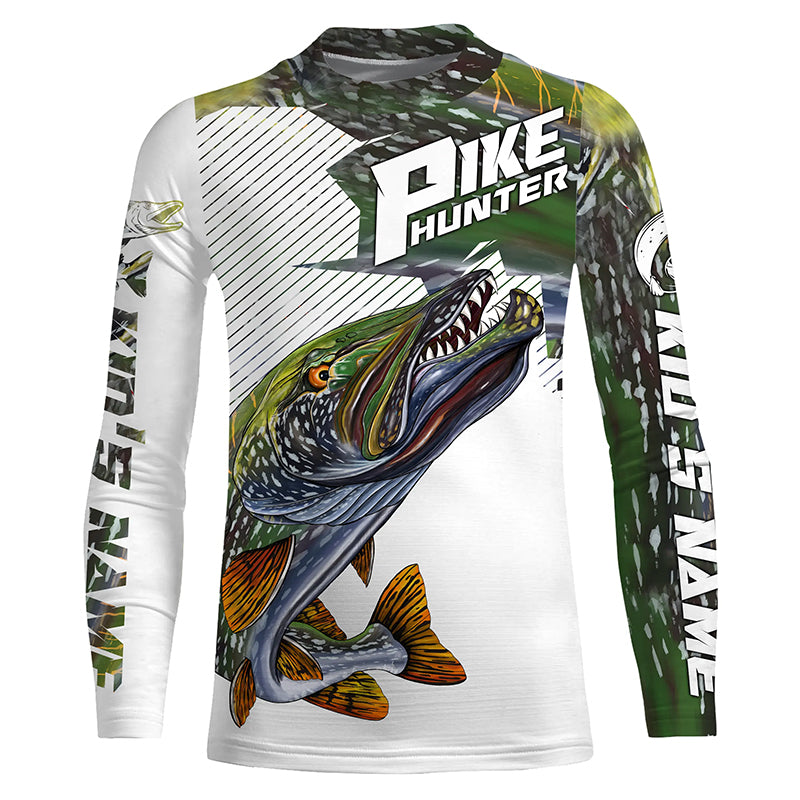 Pike Hunter Angry Pike Custom Nothern Pike Fishing Jerseys, Pike Fishing Scales Fishing Shirts | IPHW3836, Kid Long Sleeves UPF / XL