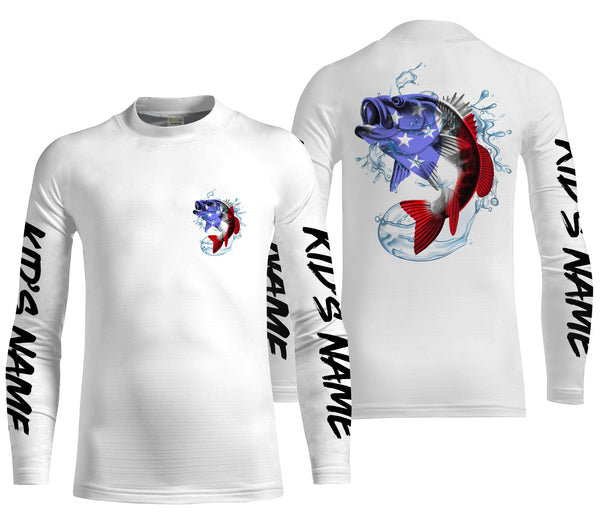 Bass Fishing American Flag Custom Long sleeve performance Fishing Shirts, Patriotic Bass Fishing jerseys - IPHW1441