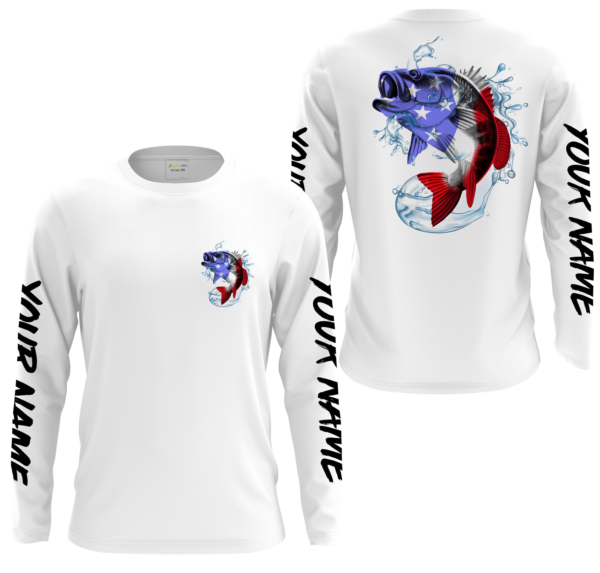 Bass Fishing American Flag Custom Long sleeve performance Fishing Shirts, Patriotic Bass Fishing jerseys - IPHW1441