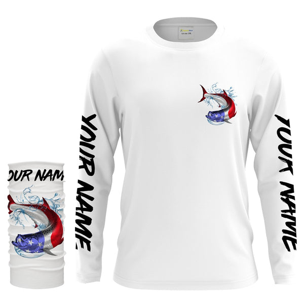 Tarpon Fishing American Flag Custom Long sleeve performance Fishing Shirts, Patriotic Fishing apparel - IPHW1444