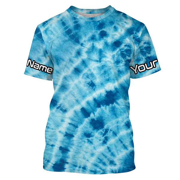 Personalized blue tie dye Long sleeve performance Fishing Shirts, Fishing gifts for Fisherman IPHW3581