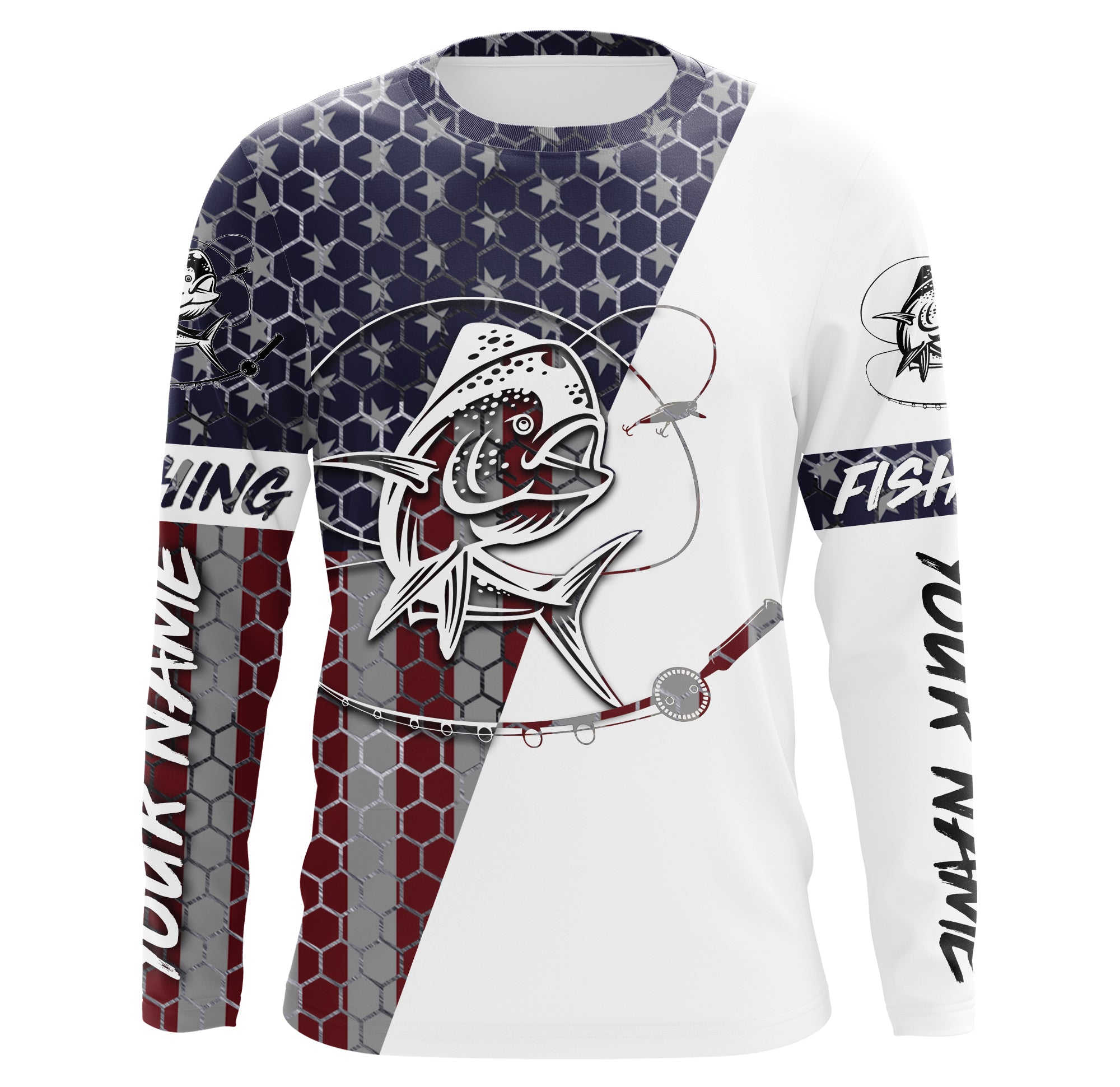 Mahi Mahi Fishing American Flag Custom Long Sleeve performance Fishing shirts, personalized Patriotic Fishing jerseys - IPHW2207