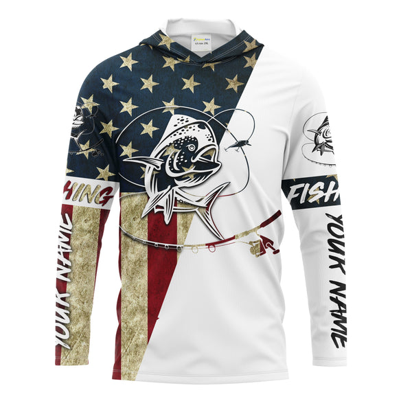 Mahi Mahi American Flag Custom UV Long Sleeve Fishing Shirts, Patriotic Fishing apparel - IPHW1595